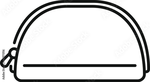 Black and white outlined drawing of a simple cosmetic bag, ideal for icons or logos