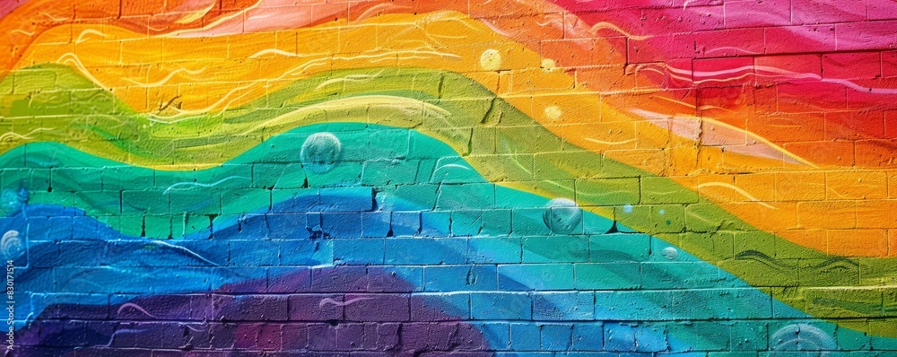 Fototapeta premium Rainbow-colored street art celebrating LGBTQ+ pride, vibrant and creative expression, copy space.