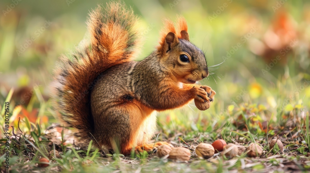 A tiny fox squirrel enjoying nuts while basking in the sunlight A tiny fox squirrel enjoying nuts while basking in the sunlight