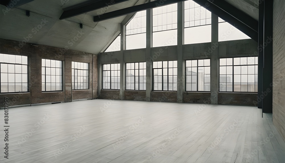 Fototapeta premium An empty loft livingroom penthouse NY,Madrid,London for Augmented reality mockup pattern frame