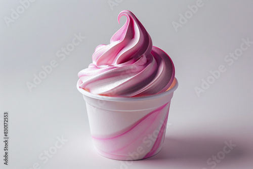 a cup of pink and white swirled ice cream