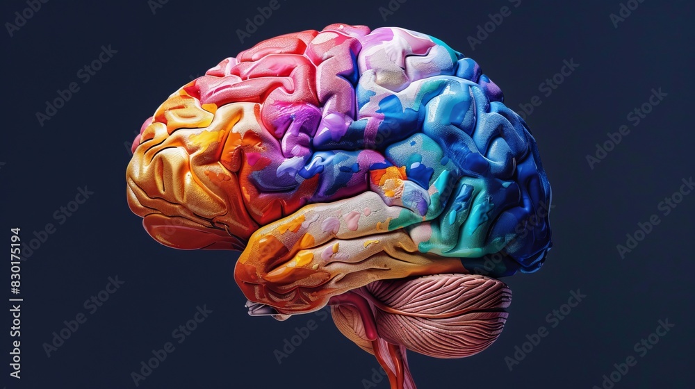 A colorful illustration of the human brain, highlighting areas ...
