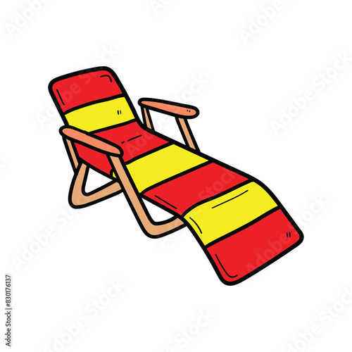 Hand drawn doodle sun lounger on white background.