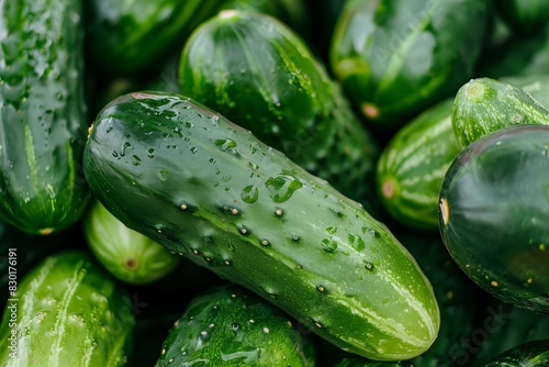 Water droplets on cucumbers  close up view