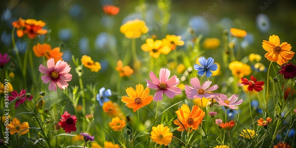 Bursting with Color: Vibrant Wildflowers in Full Bloom. Concept Wildflower Photography, Floral Portraits, Nature Photoshoot, Outdoor Colorful Blooms