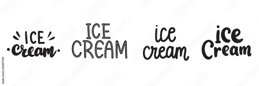 Collection of Ice cream text lettering. Hand drawn vector art. Collection of Ice cream text lettering. Hand drawn vector art.