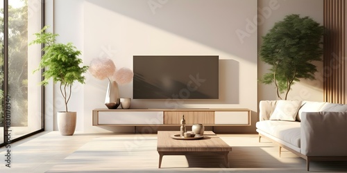 Modern Interior Design  Contemporary Living Room with Wall-Mounted TV. Concept Interior Design  Modern Home Decor  Living Room Design  Wall-Mounted TV  Contemporary Style