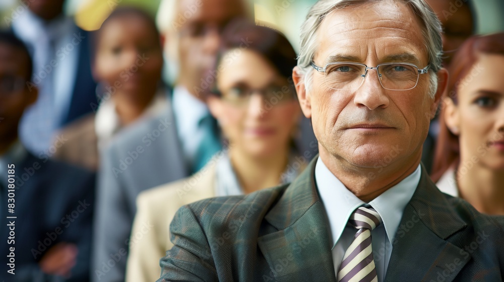 a man in a suit and tie standing in front of a group of people a man in a suit and tie standing in front of a group of people