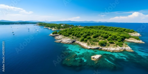 An aerial perspective of a scenic island in the Adriatic Sea, Croatia. Concept Travel, Aerial Photography, Scenic Views, Croatia, Island Destination