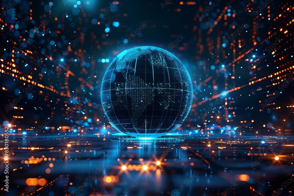 Fototapeta premium Globe surrounded by lights and city