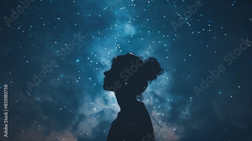 a person standing in front of a sky filled with stars