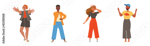 Man and Woman Character Showing Hand Gesture Expressing Emotion with Body Language Vector Illustration Set