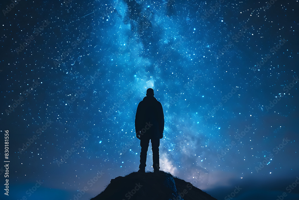 silhouette man on starry night silhouette man on starry night