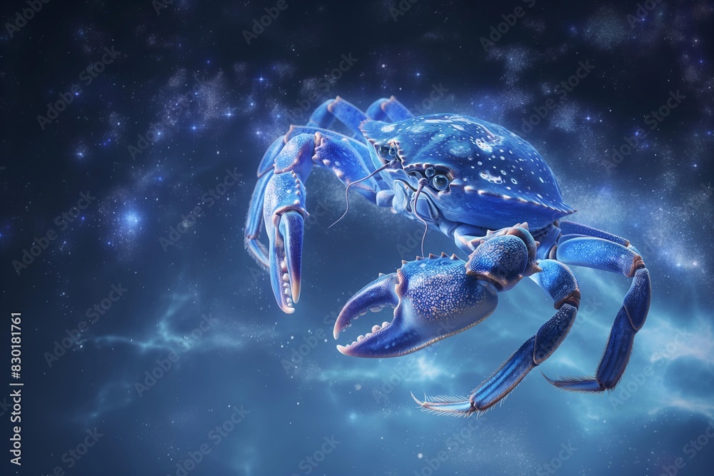 zodiac sign cancer on blue color space background with copy space