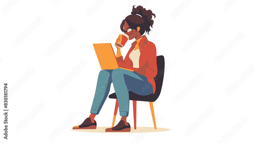 person with laptop drinking coffee vector flat isolated illustration on white background person with laptop drinking coffee vector flat isolated illustration on white background