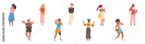 Man and Woman Character Showing Hand Gesture Expressing Emotion with Body Language Vector Illustration Set