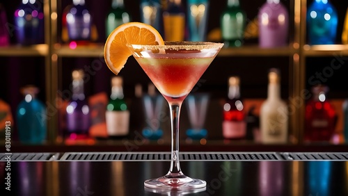 Cocktail in a martini glass with a slice of orange