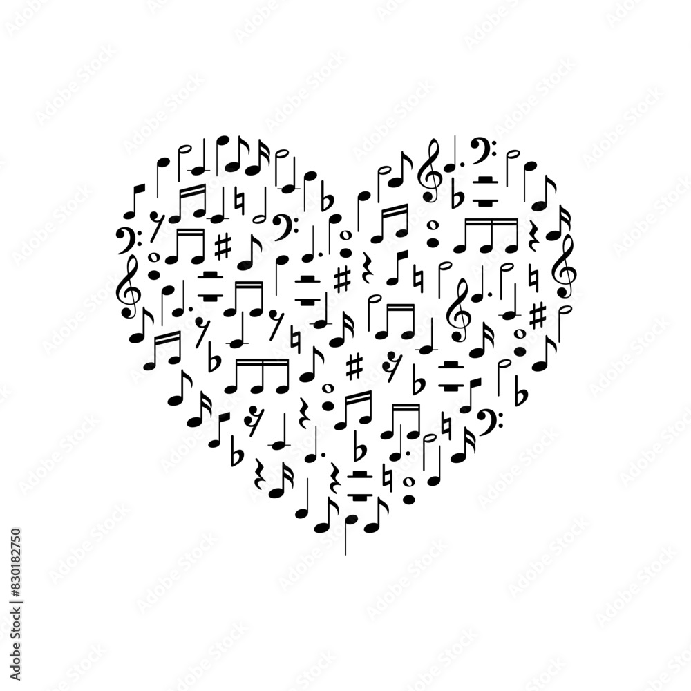 Heart Shape created from Musical Notation Sign or Musical Key Icon Symbol, can use for Logo Gram, Pictogram, Art Illustration, Decoration, Ornate, Background, Cover, Music Event Poster, etc. Heart Shape created from Musical Notation Sign or Musical Key Icon Symbol, can use for Logo Gram, Pictogram, Art Illustration, Decoration, Ornate, Background, Cover, Music Event Poster, etc.