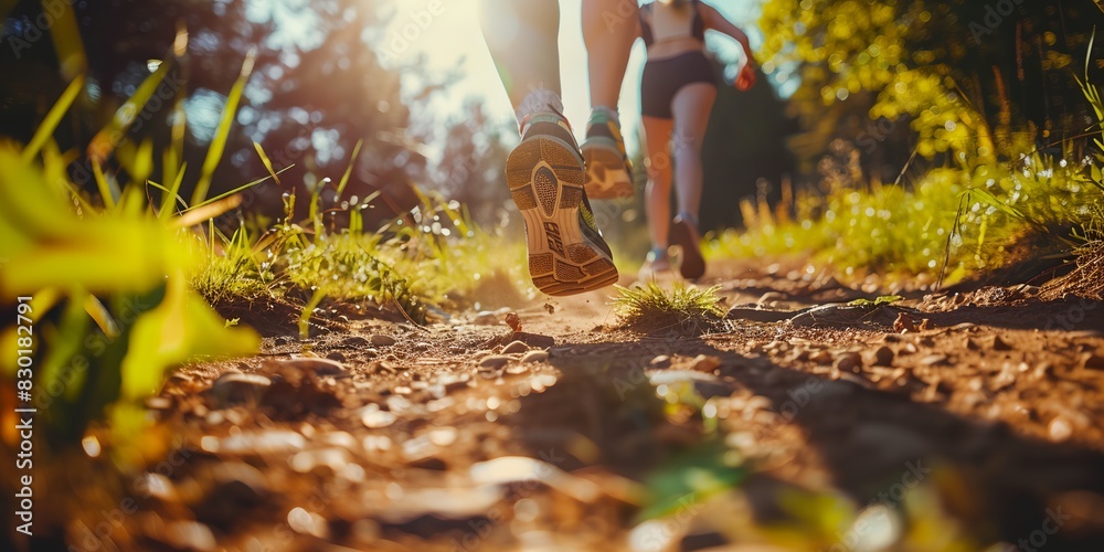 person walking on a trail with a pair of shoes on the ground and grass in the background person walking on a trail with a pair of shoes on the ground and grass in the background