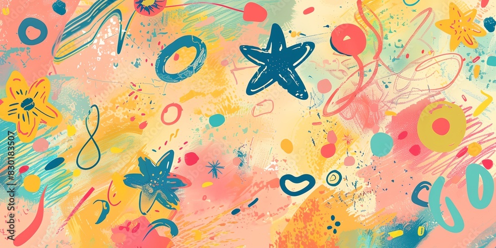 Fototapeta premium a painting of a stars and other colorful shapes with a splash of paint