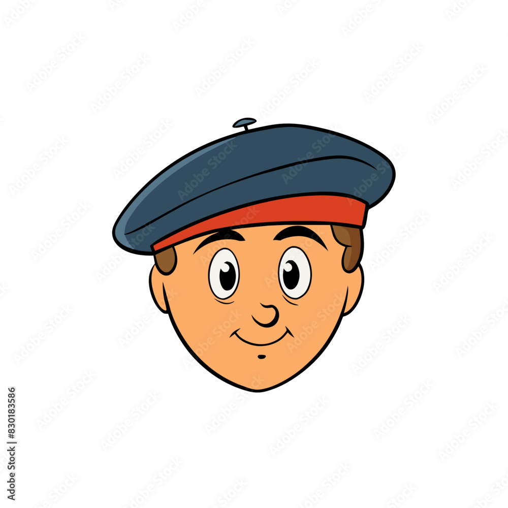 cartoon child’s face wearing a French beret
