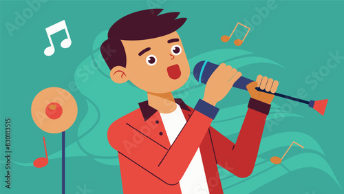A student showcased their impressive beatboxing skills creating an entire orchestra of sounds and beats with just their mouth and a microphone.. Vector illustration