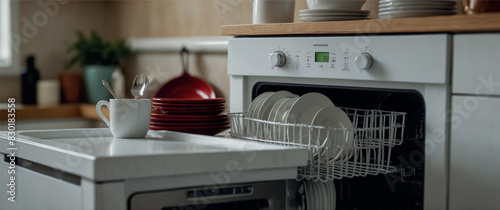 Kitchen white shes clean shwasher open dishwasher dish machine plate equipment interior washer appliance technology housework home domestic