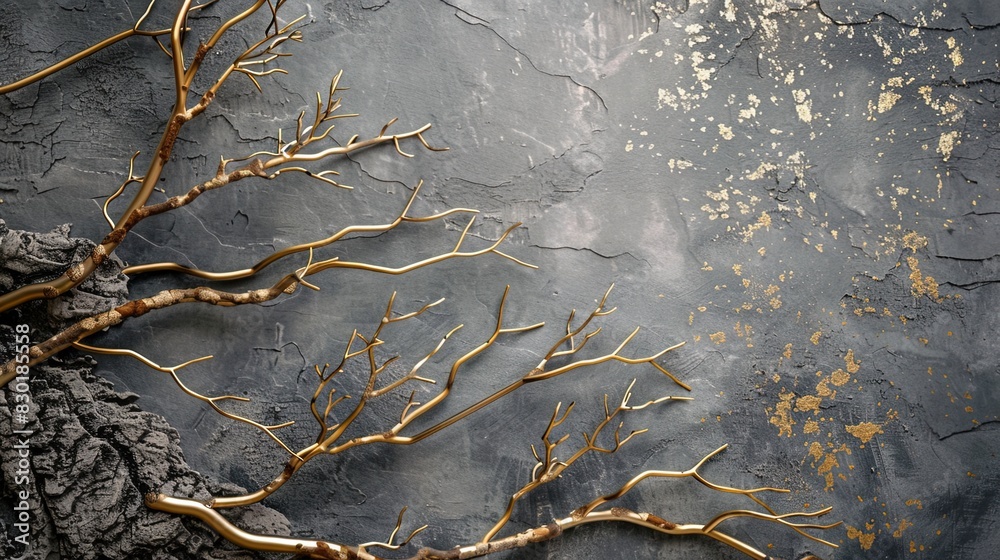 Fototapeta premium Old wooden branches on the background of a plastered wall, crystal.