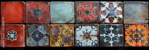 Wallpaper Mural Colorful Vintage Tiles Collection with Intricate Patterns and Weathered Texture for Backgrounds and Design Projects Torontodigital.ca