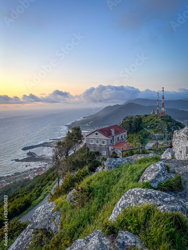 Scenic view of the Atlantic coast in Galicia at the sunset. Mount Santa Tecla, Spain.