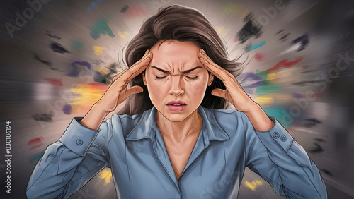 Overwhelmed Woman Experiencing Intense Headache