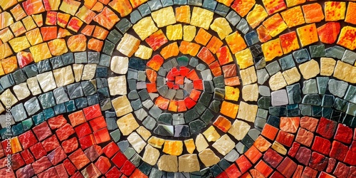 Colorful Mosaic Spiral Pattern - Abstract Art Background in Red, Yellow, and Green Tones