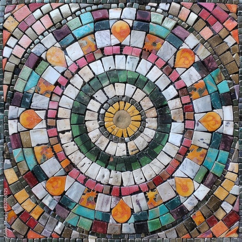 Intricate Colorful Circular Mosaic Pattern Artistic and Geometric Design in Vibrant Colors