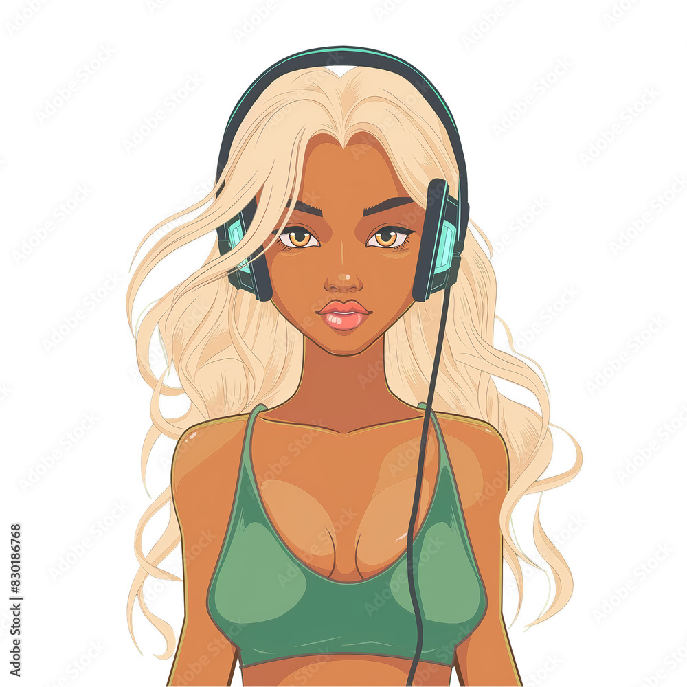 latina girl with blonde hair wearing headphones . Clipart PNG image . Transparent background . Cartoon vector style latina girl with blonde hair wearing headphones . Clipart PNG image . Transparent background . Cartoon vector style