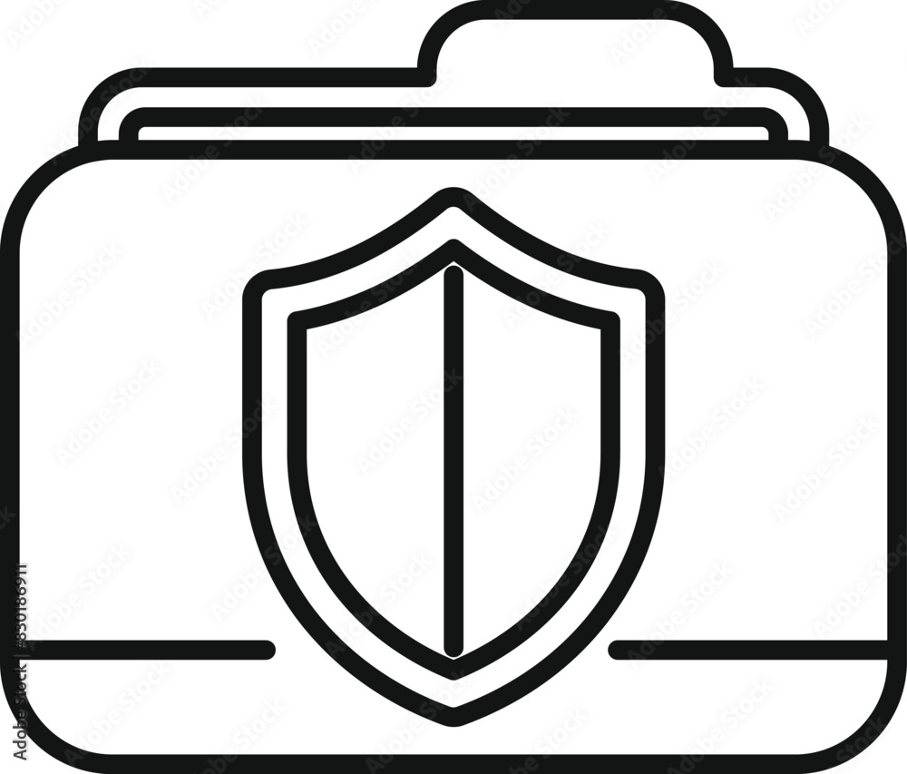Black and white line art of a folder icon with a protective shield symbolizing data security Black and white line art of a folder icon with a protective shield symbolizing data security
