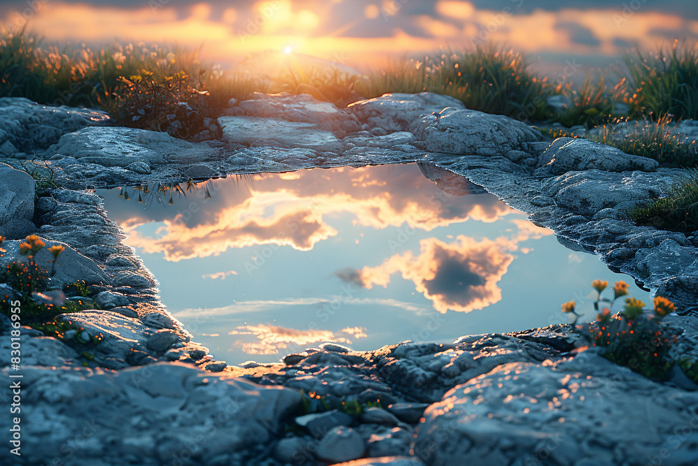 Naklejka premium A mirror on earth that reflects the sky