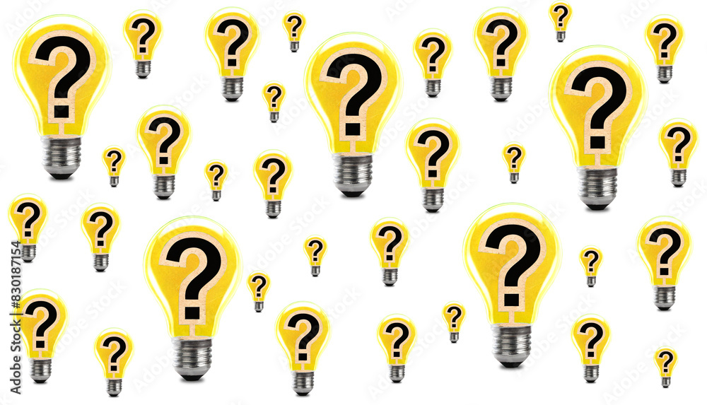 Creative idea or problem solving concept on white background. Light bulb and question mark Creative idea or problem solving concept on white background. Light bulb and question mark