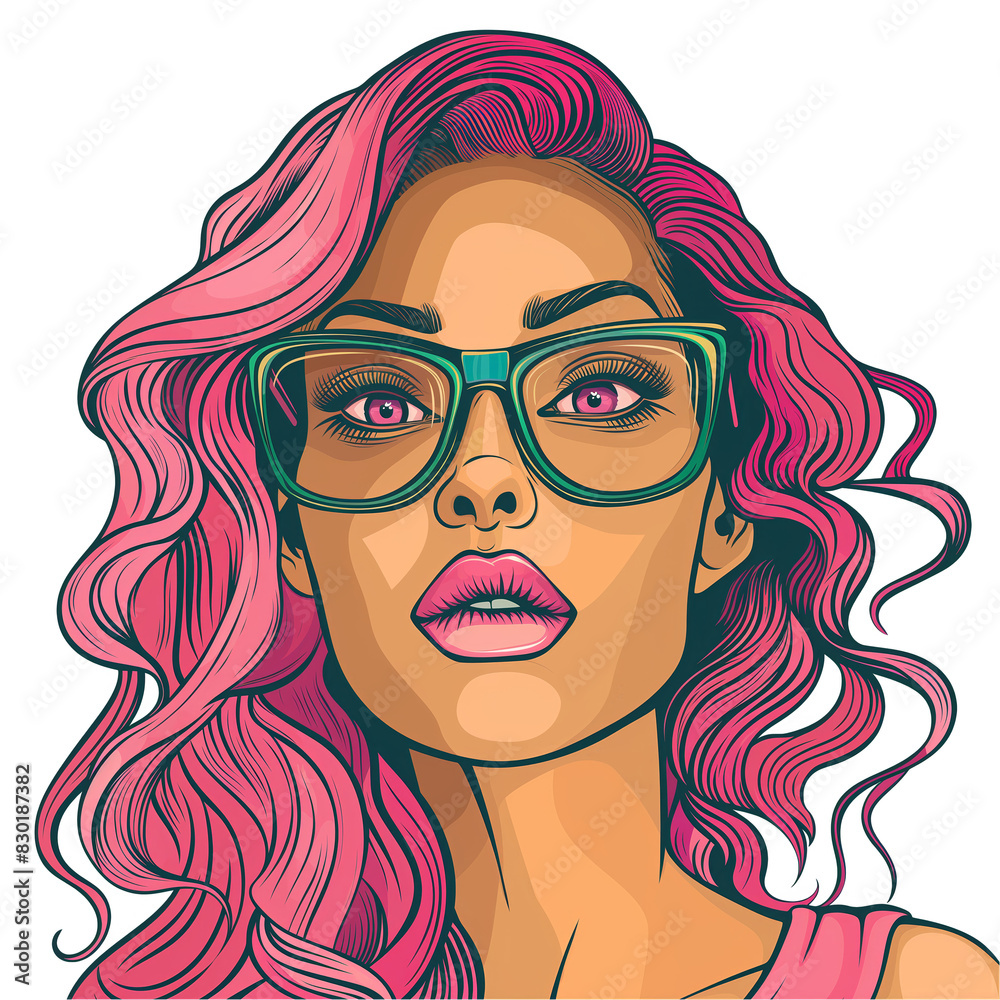 latina girl with pink hair wearing glasses . Clipart PNG image . Transparent background . Cartoon vector style latina girl with pink hair wearing glasses . Clipart PNG image . Transparent background . Cartoon vector style
