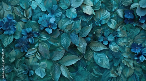 Natural background of blue leaves. The texture of the leaves of different shapes. A place for the text.