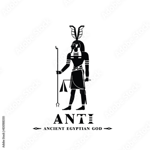Silhouette of the Iconic ancient Egyptian god anti, Middle Eastern god Logo for Modern Use