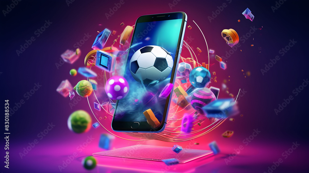 Football sports betting game from mobile phone with empty space background