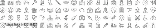 Collection of Icons of Healthcare and Veterinary. Suitable for books, stores, shops. Editable stroke in minimalistic outline style. Symbol for design