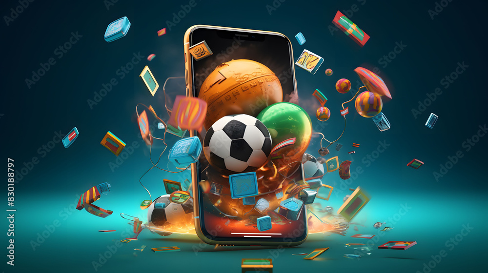Football sports betting game from mobile phone with empty space background