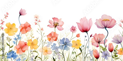 Wallpaper Mural Watercolor Flower Border on White Background: Ideal for Cards or Designs. Concept Watercolor Flowers, Border Design, White Background, Card Making, Floral Designs Torontodigital.ca