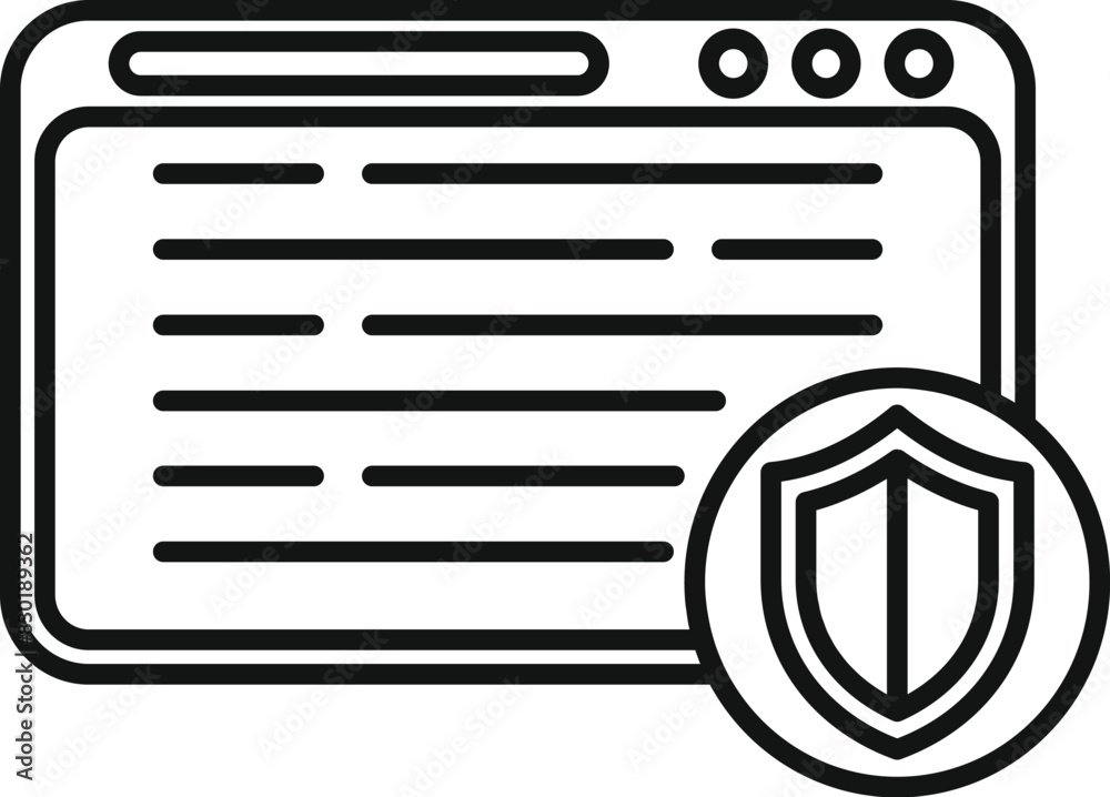 Protected internet browsing shield icon with cybersecurity line art vector illustration for secure web browser connection and digital privacy protection Protected internet browsing shield icon with cybersecurity line art vector illustration for secure web browser connection and digital privacy protection