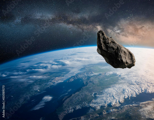 asteroide vagando por el espacio cerca de la tierra photo
