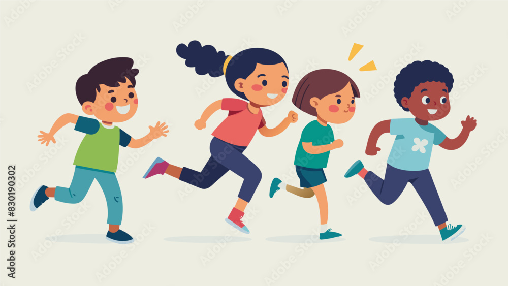 Frantic movements and quick reflexes are on display as the children try to outwit each other in a game of tag.. Vector illustration Frantic movements and quick reflexes are on display as the children try to outwit each other in a game of tag.. Vector illustration