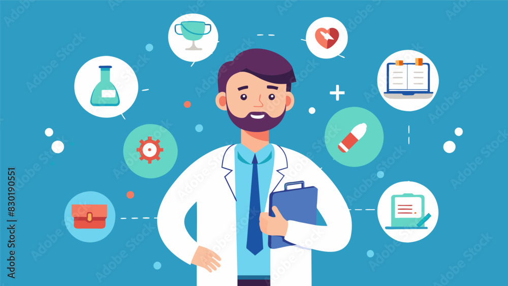 A renowned doctor explains the different specialties within the medical field and what it takes to become a doctor.. Vector illustration A renowned doctor explains the different specialties within the medical field and what it takes to become a doctor.. Vector illustration