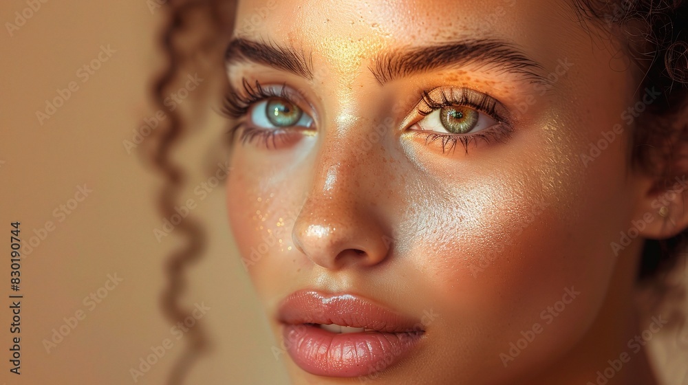 close-up of radiant, clear beauty face skin under studio lighting close-up of radiant, clear beauty face skin under studio lighting