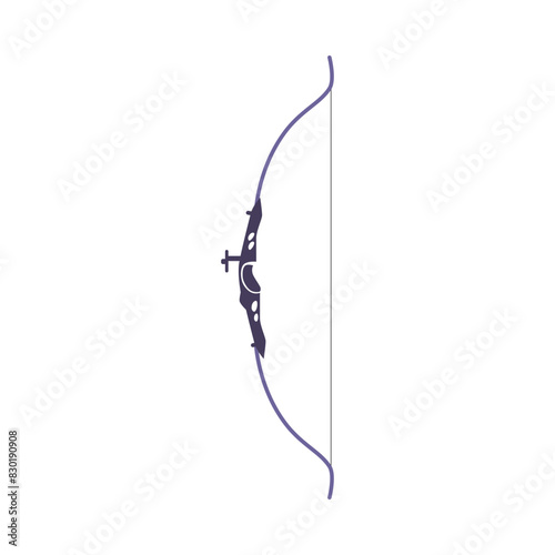 Longbow vector flat illustration, arch with string archery weapon icon, hunting or professional sport shooting equipment